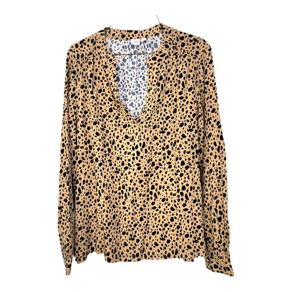 Old Navy Cheetah Split Neck Long Sleeve Blouse Women Sz M - Picture 2 of 6
